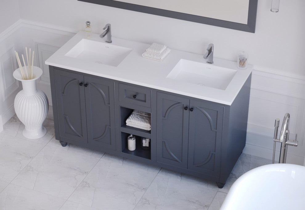 Laviva 313613-60G-MW 60" Maple Grey Double Sink Vanity + Stone Solid Surface To