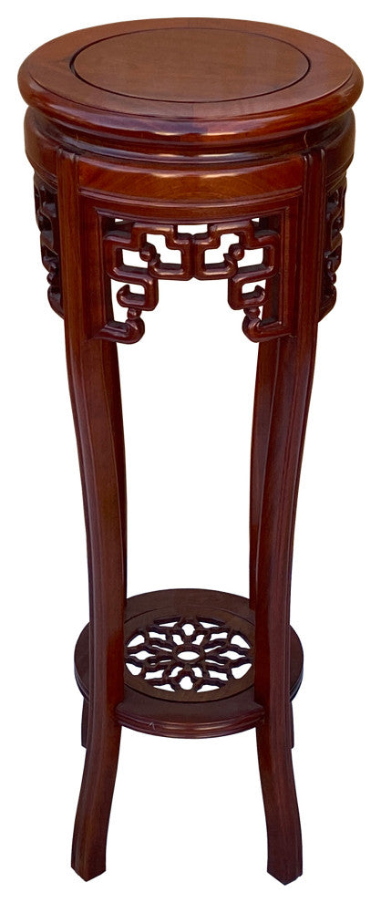 Oriental Round Light Brown Stain Plant Stand Pedestal Table Hws1637