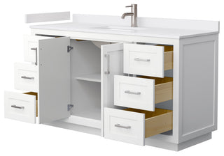 60"SGL Bathroom Vanity White, White Cult. Marble Countertop, Sink, Nickel Trim
