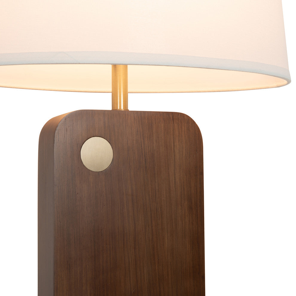 Laurel Table Lamp - Ebony Wood Finish, Weathered Brass, White Linen Shade, Dark Walnut