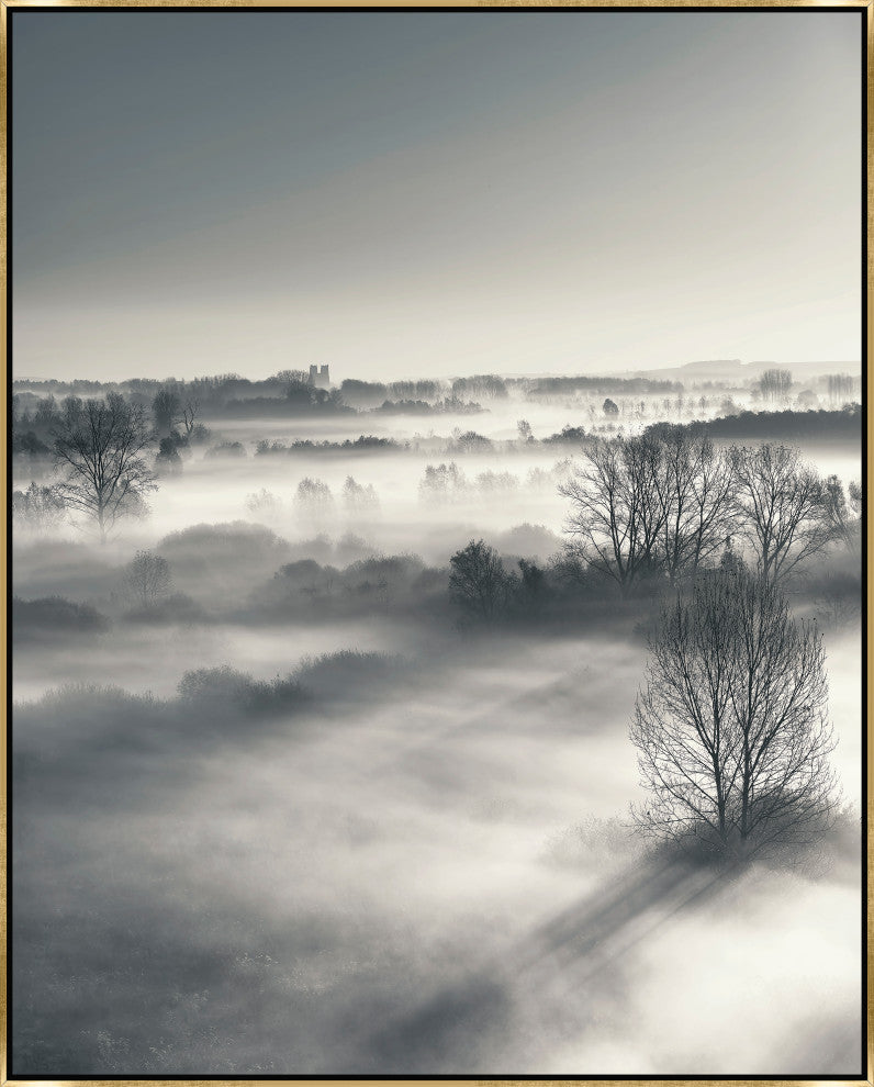 30x38 Misty Fall II, Framed Artwork, Gold