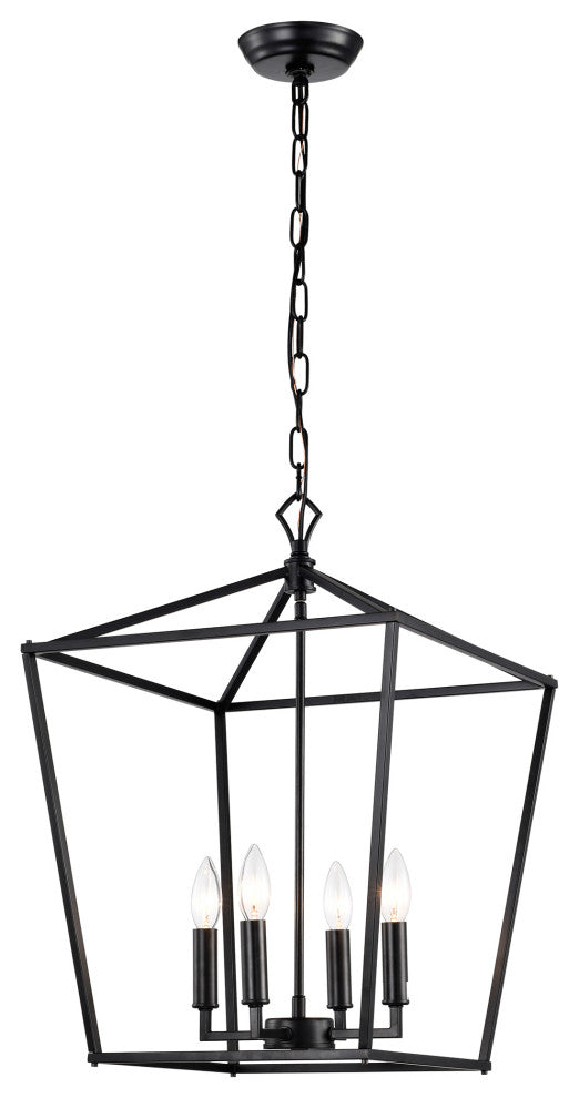 4-Light Matte Black Lantern Pendant Chandelier 16in With Nickle or Black Sleeve