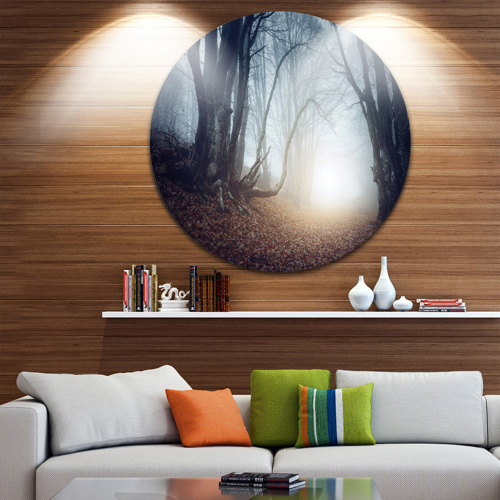 Magical Trees In Mysterious Forest, Modern Forest Round Wall Art, 23"