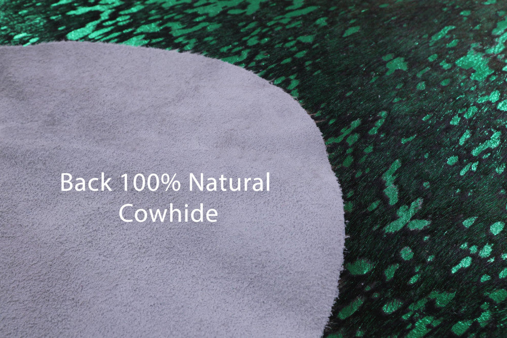 7' 1" X 6' 5" Green Metallic Cowhide Rug C2169