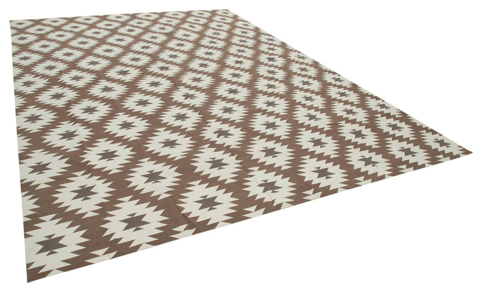 Rug N Carpet - Handmade Wool 9' 11'' x 13' 10'' Modern Design Dhurrie Kilim Rug