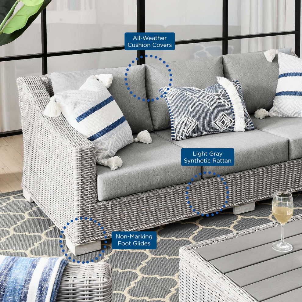 Conway Outdoor Patio Wicker Rattan Sofa Light Gray Gray