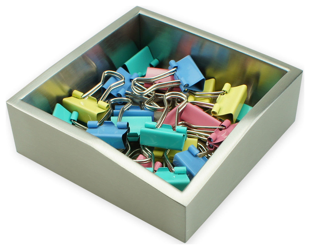 ArtsOnDesk Modern Paper Clip Holder, Stainless Steel Satin Finish.