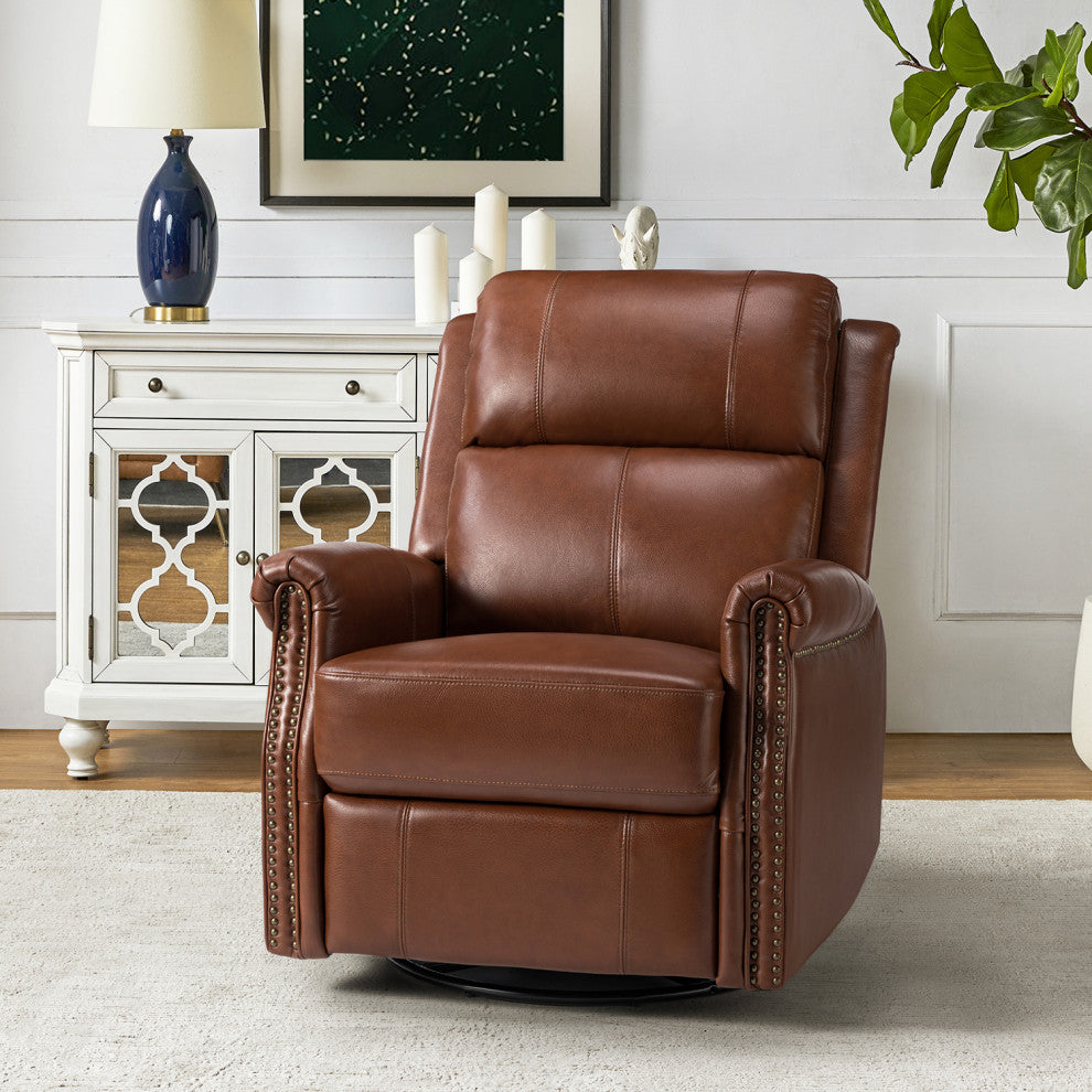 Kaietan Genuine Leather Power Rocking Recliner, Brown