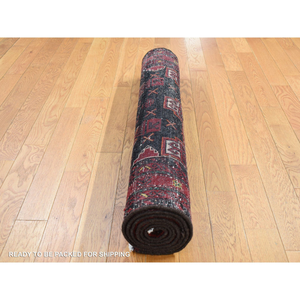 Chocolate Brown Vintage Persian Baluch Pure Wool Hand Knotted Rug 3'7" x 6'5"