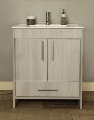Pacific 30" Vanity With Integrated Ceramic Top and Brushed Nickel Handles, Weath