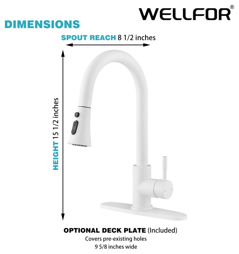 Wellfor Stainless Steel Kitchen Sink Faucet with Pull Down Spray, White