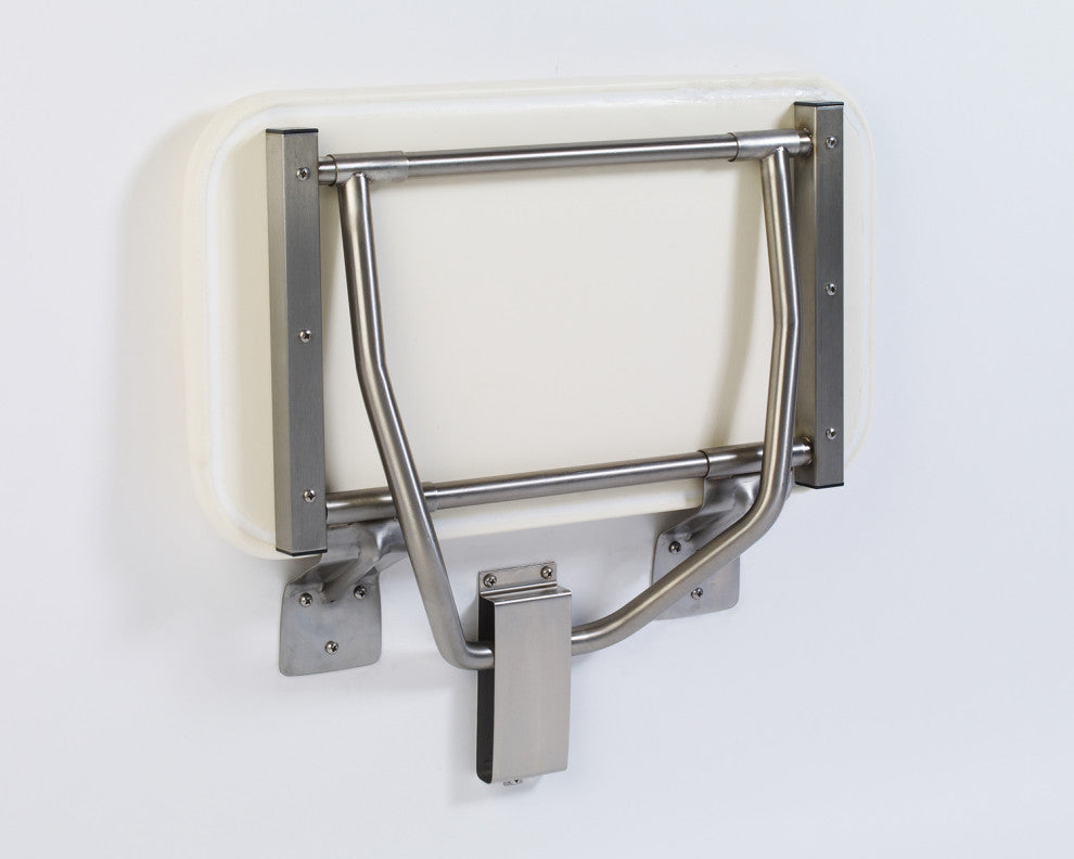 Rectangular Folding Shower Seat, Padded White, 30 Inch, Wall Mount