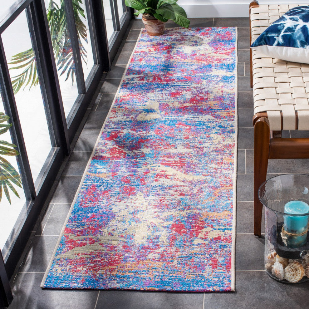 Safavieh Summer Collection Indoor-Outdoor SMR409 Rug, Blue/Red, 2'x8'