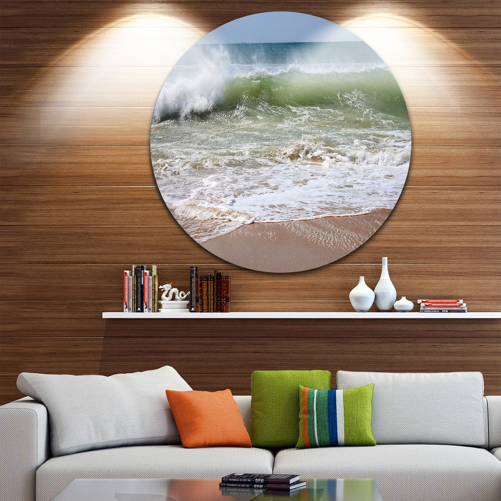 Roaring Sea Waves And Blue Sky, Seashore Round Wall Art, 38"
