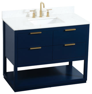 42" Single Bathroom Vanity, Blue, With Backsplash