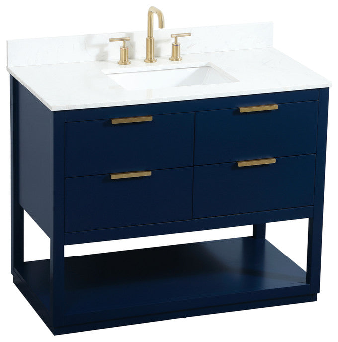 42" Single Bathroom Vanity, Blue, With Backsplash