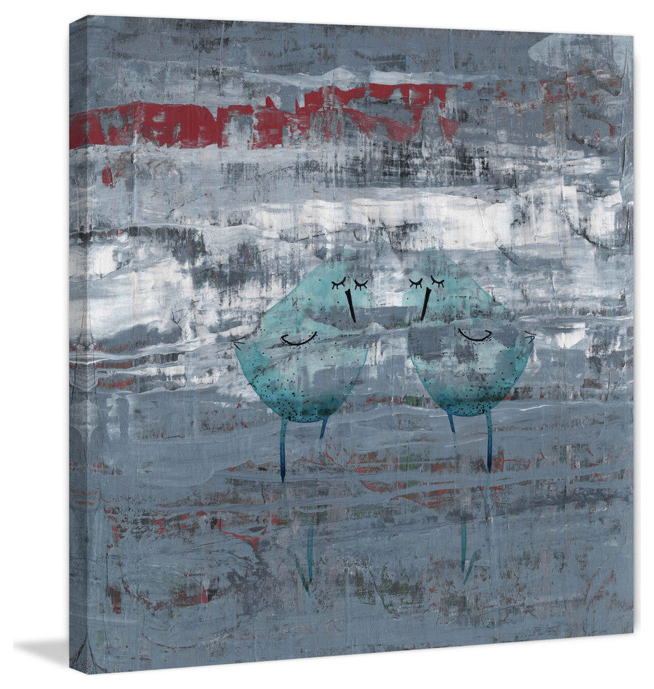 "Two Blue Birds" Painting Print on Wrapped Canvas, 40"x40"