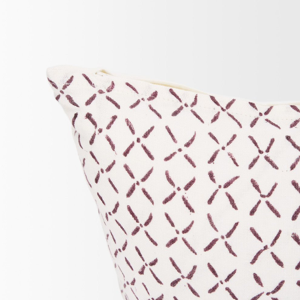 Jayden Cream With Merlot Print Linen Lumbar Decorative Pillow Cover