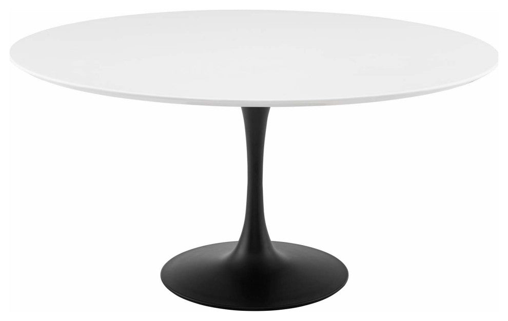 Contemporary Modern Kitchen Room Round Dining Table, Wood Aluminum, Black White