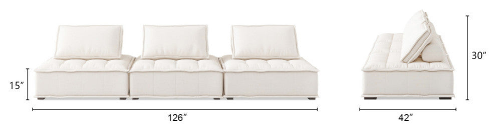 Arwen Modern Modular Square Tufted Sectional Sofa, White Beige Linen, 126" 3-Piece Sofa