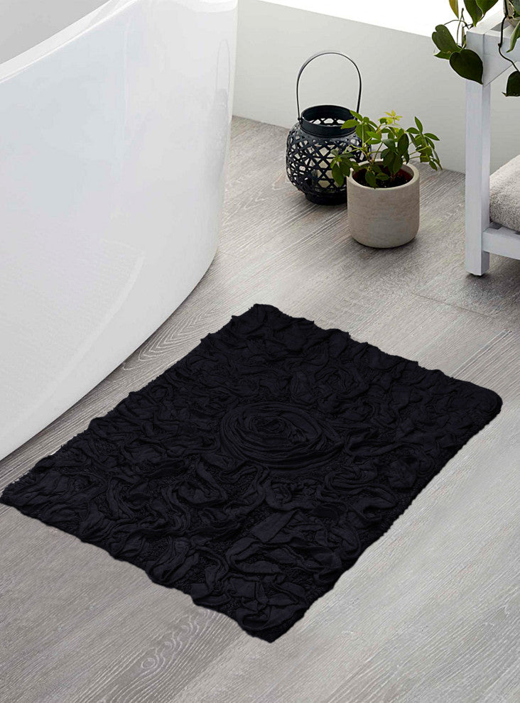 Bellflower Bath Rug, 17"x24", Black