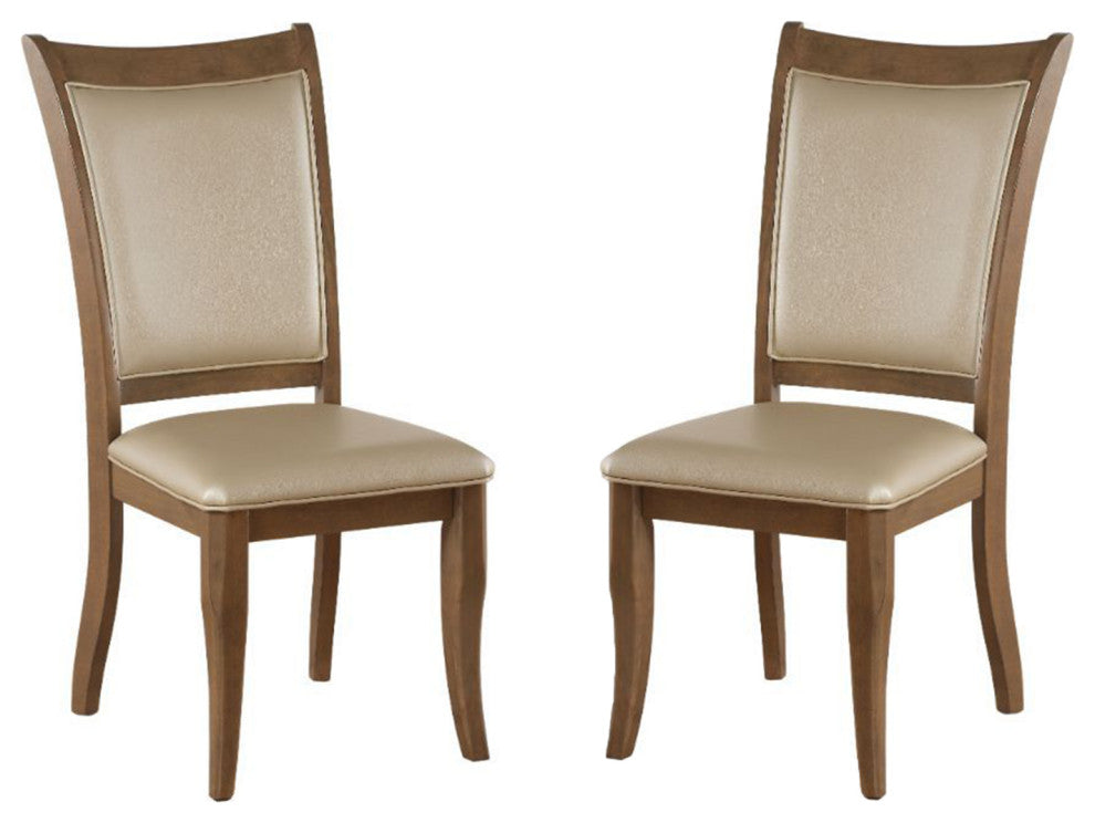 Set of 2 PU Upholstered Side Chair, Beige/Gray Oak Finish