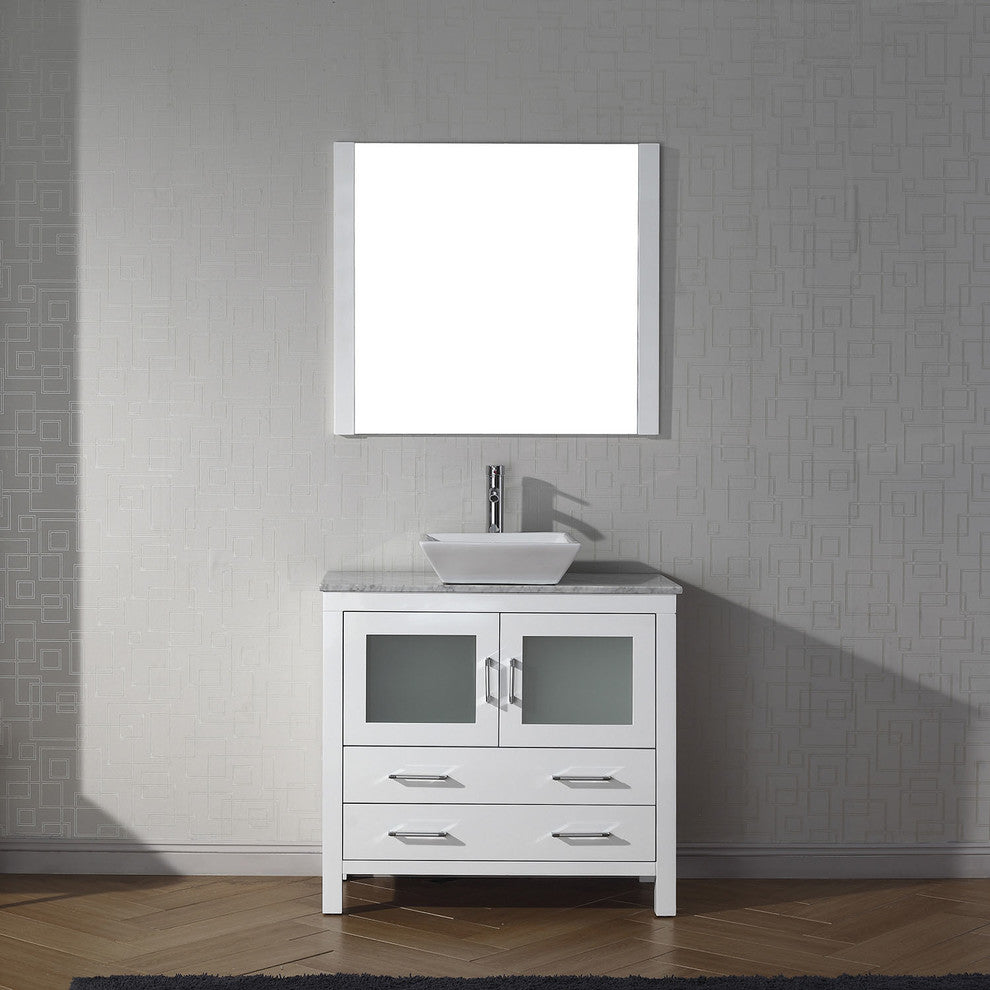 Dior 32" Single Bathroom Vanity, White With Marble Top, Square Sink