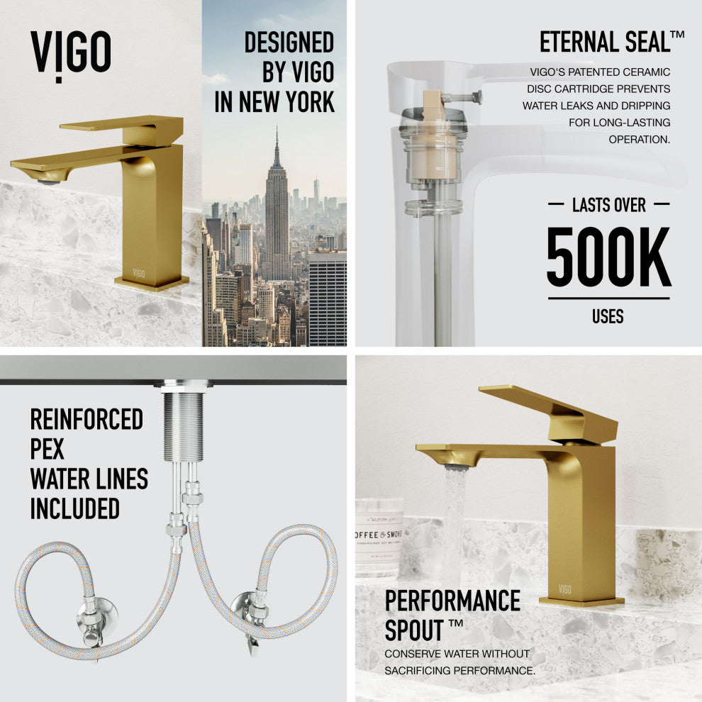 VIGO Dunn 6" H Single Handle Single Hole Bathroom Faucet, Matte Brushed Gold, Without Extras