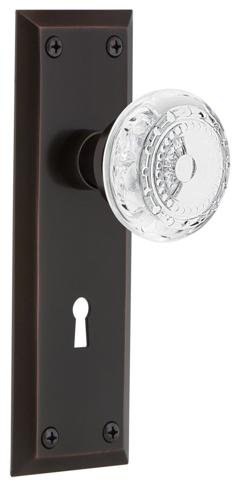 New York Plate Double Dummy, Keyhole Crystal Meadows Knob, Timeless Bronze