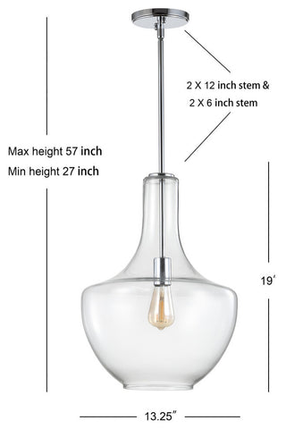 Watts 10.5" Glass, Metal LED Pendant, Chrome/Clear, Width: 13.25"
