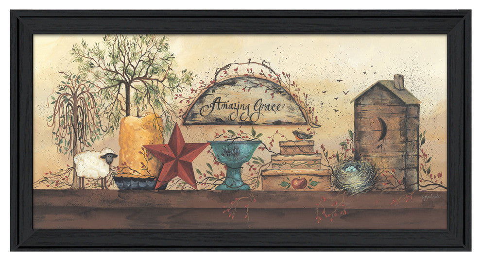 "Amazing Grace Shelf" By Gail Eads Ready To Hang Printed Wall Art, Black Frame
