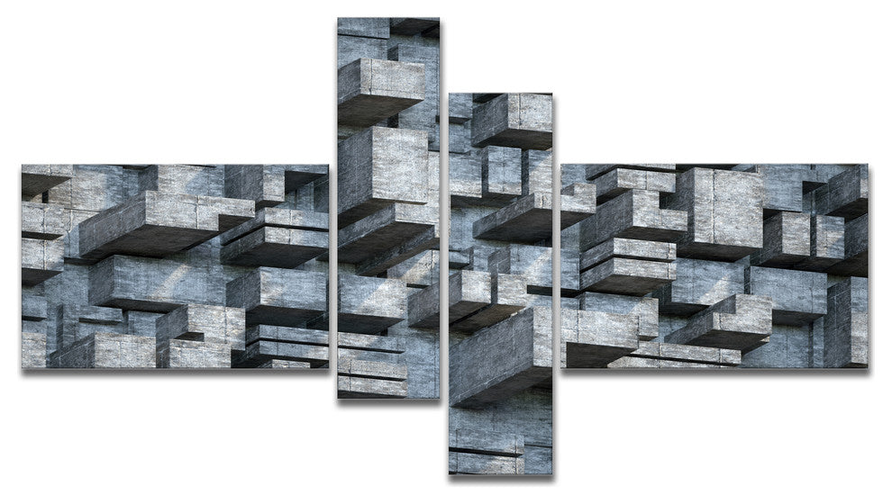 Black Abstract Geometric Background, Abstract Canvas Wall Art, 60"x32", 4 panels