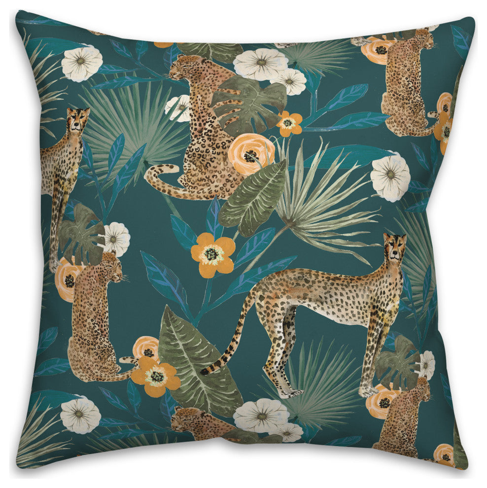 Tropical Cheetah Teal 18x18 Spun Poly Pillow