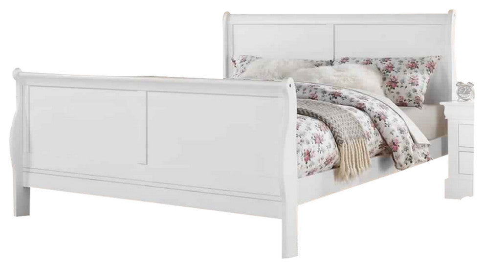 Benzara BM225044 Sleigh Design Full Size Bed with Sleek Legs, White