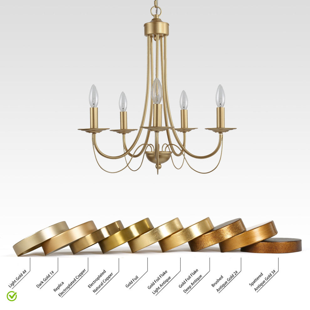LNC 5-Light Modern Matte Metal Candle-Style Chandelier, Gold