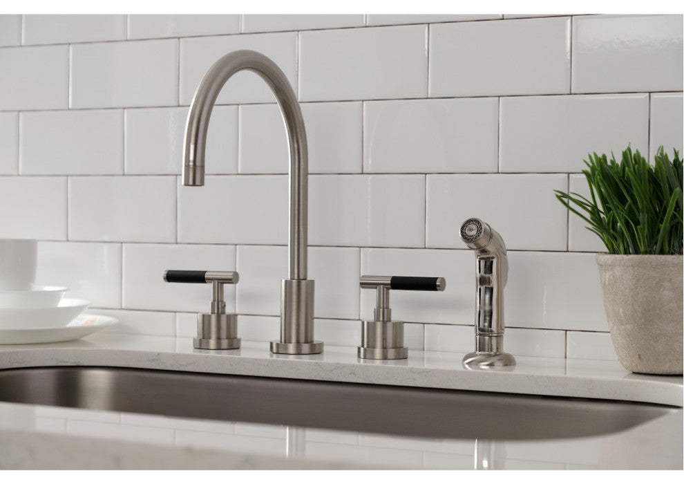 KS8728CKL Kaiser Widespread Kitchen Faucet With Plastic Sprayer, Brushed Nickel