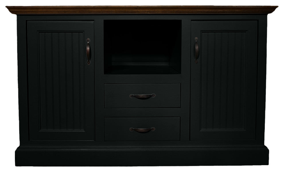 Modern Coastal 58" Kitchen Island, Black