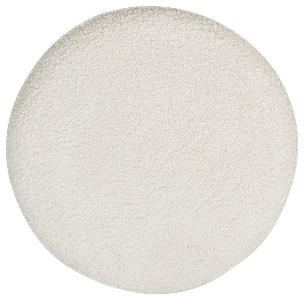 Fuji 19" Oversized Horizontal Tufted Round Storage Ottoman, Ivory White Boucle