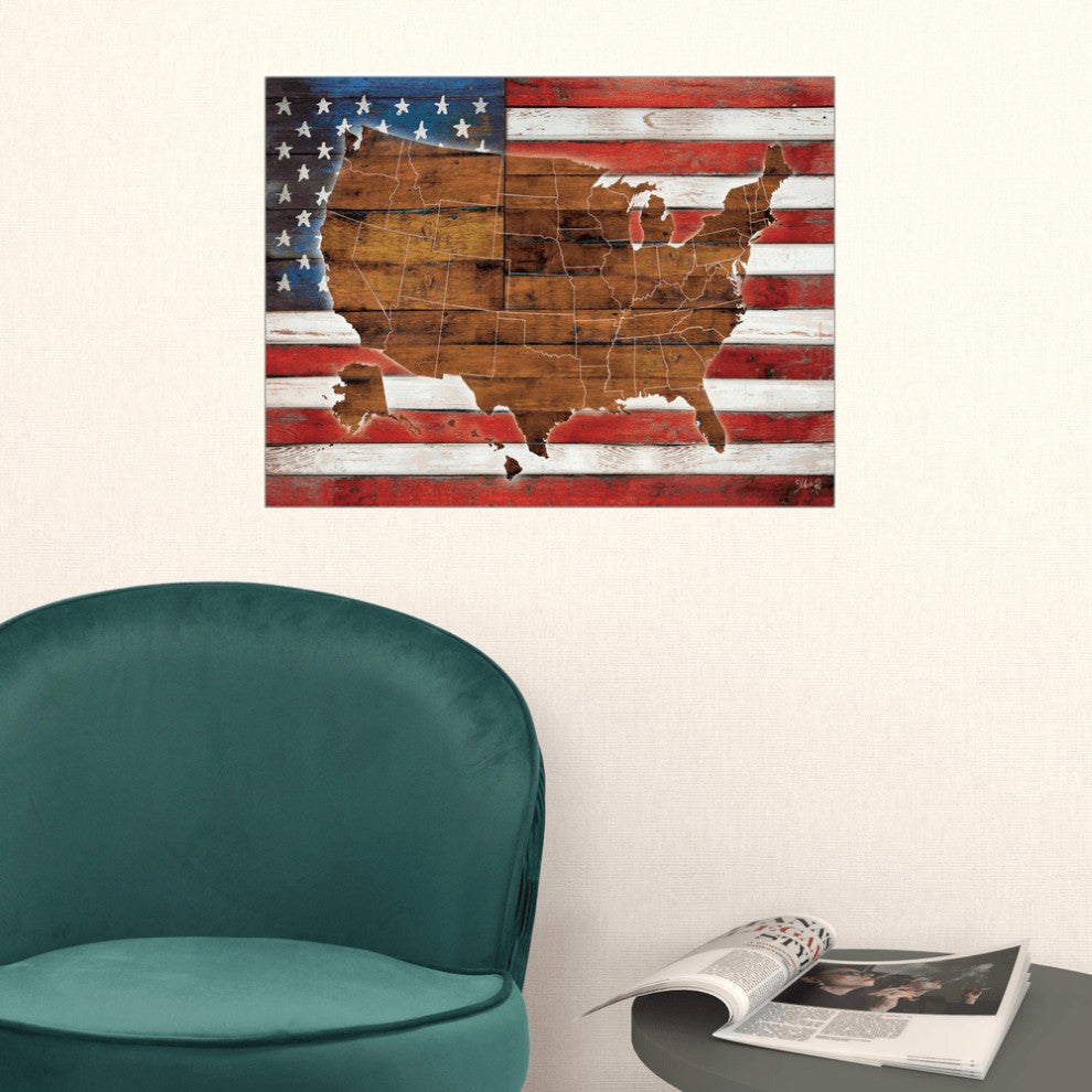 American Flag USA Map White Framed Print Wall Art