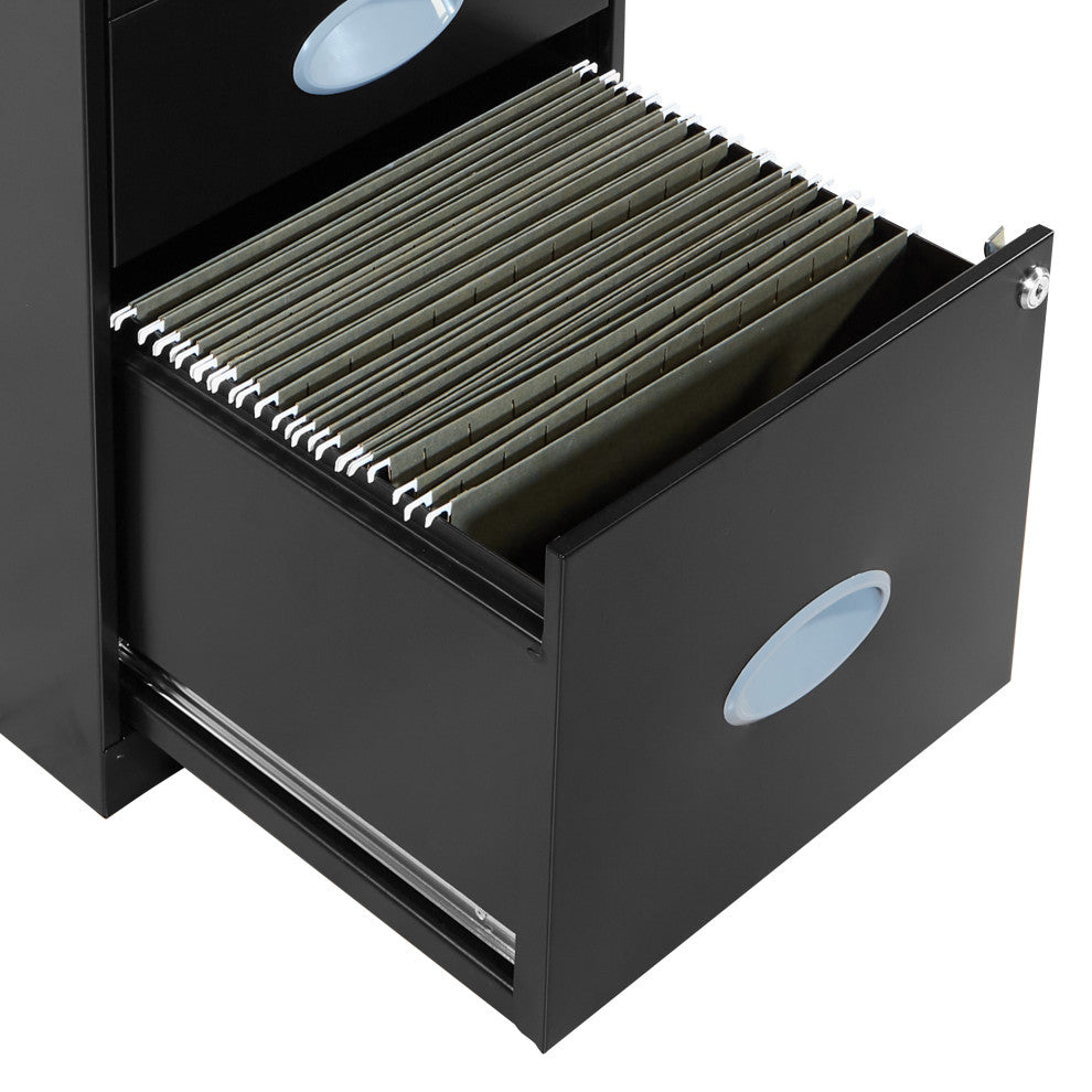 3 Drawer Locking Metal File Cabinet With Top Shelf, Black