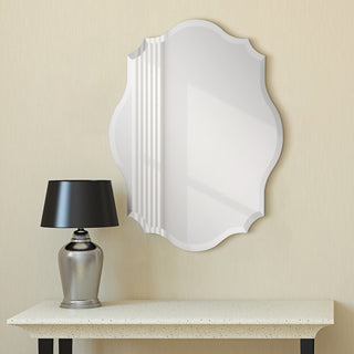 Frameless Beveled Oblong Scalloped Wall Mirror, 1"-Beveled Edge, 24"x32"