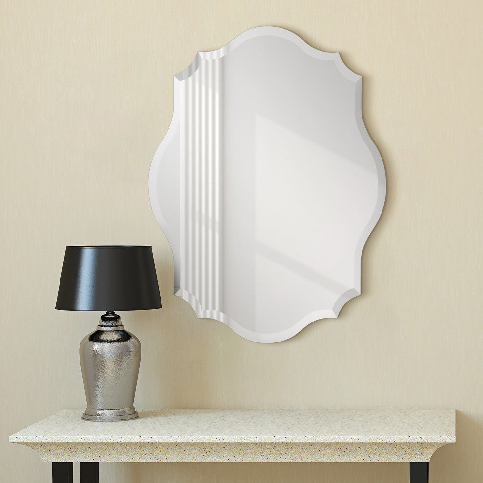 Frameless Beveled Oblong Scalloped Wall Mirror, 1"-Beveled Edge, 24"x32"