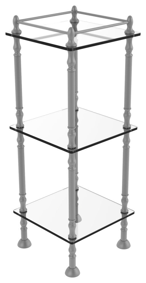 Three Tier Etagere with 14" x 14" Shelves, Matte Gray