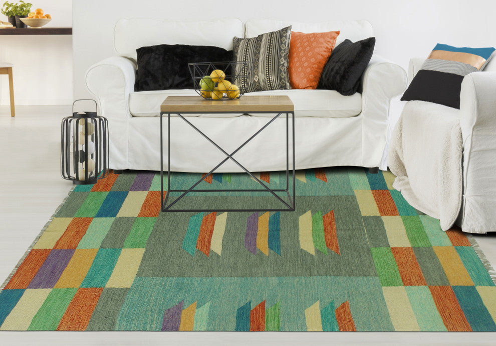 Winchester Kilim Safiye Gray/Orange Rug, 5'0x6'6