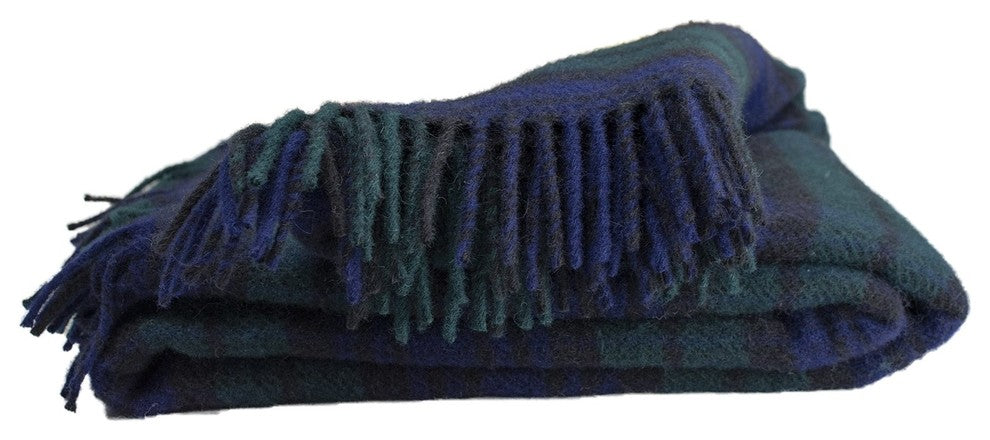 Prince of Scots Highland Tweed Pure New Wool Fluffy Throw, Black Watch