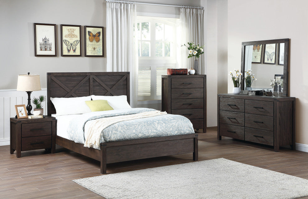 Wood Bed, Dark Gray, Queen