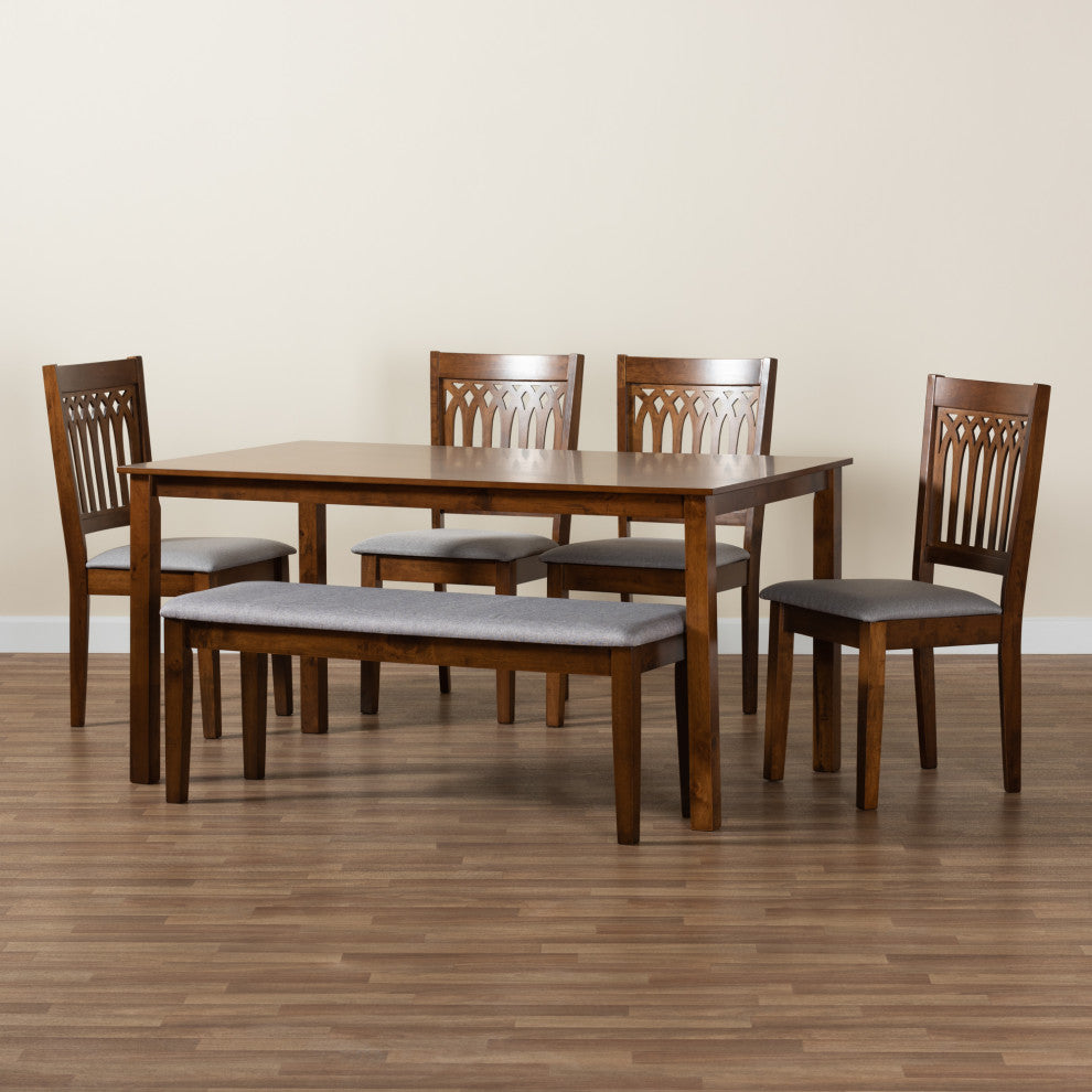 Marsala Modern Collection, Gray/Walnut Brown, 6-Piece Dining Set