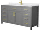 66"SGL Bathroom Vanity Dark Gray, White Cult. Marble Countertop, Sink, Gold Trim