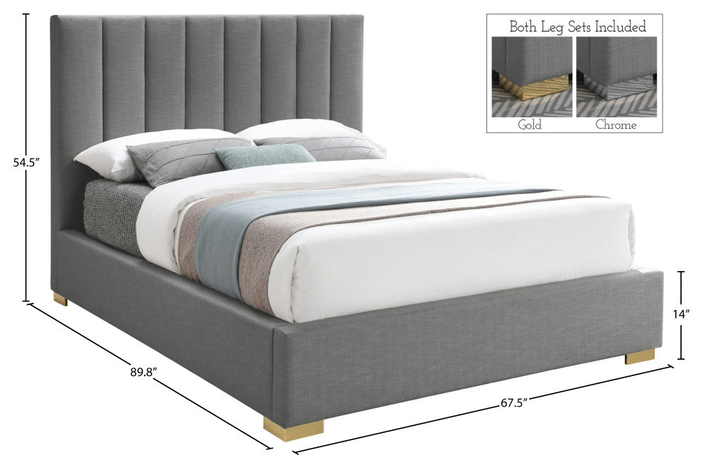 Pierce Linen Textured Fabric Upholstered Bed, Gray, Queen