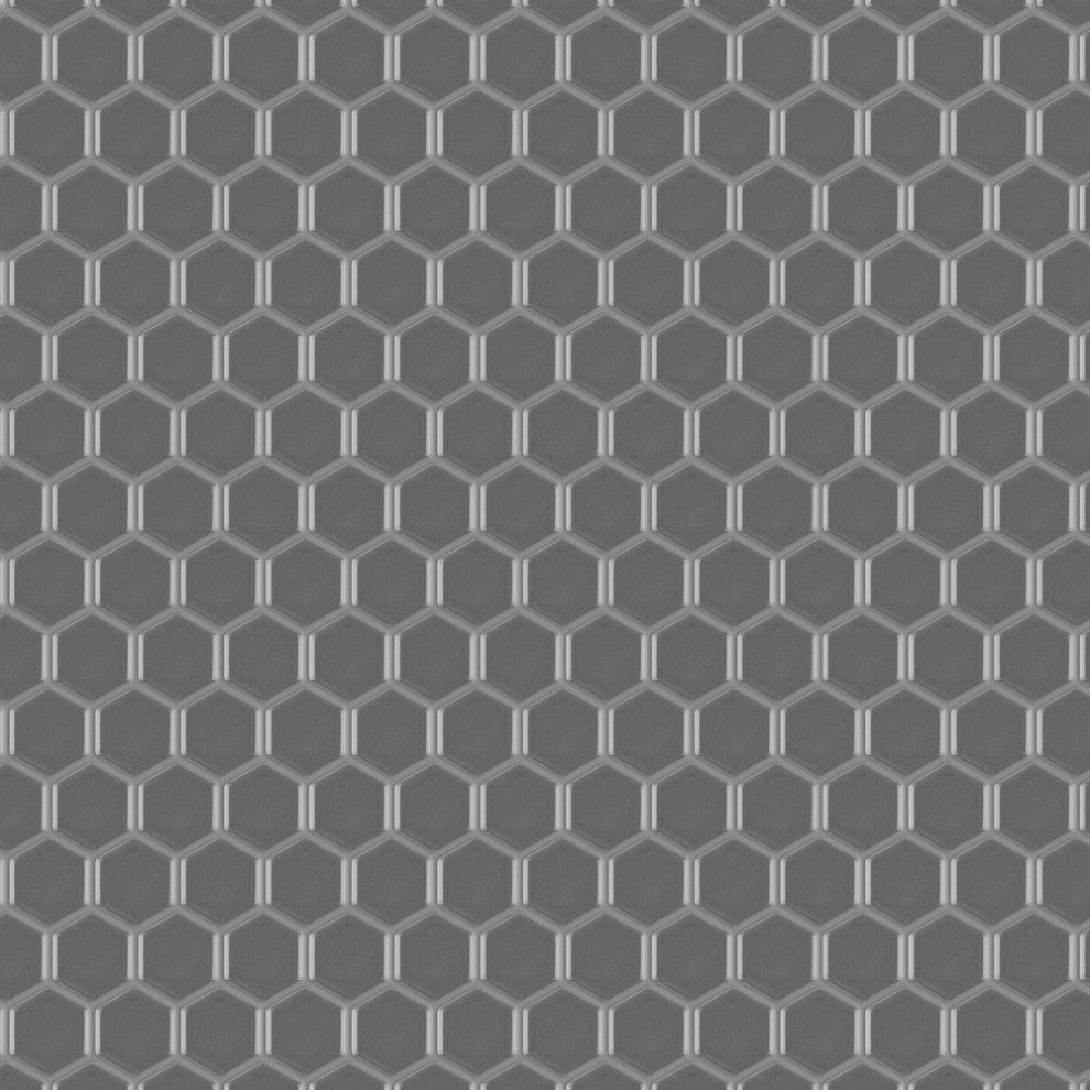 Metro 1" Hex Glossy Grey Porcelain Floor and Wall Tile
